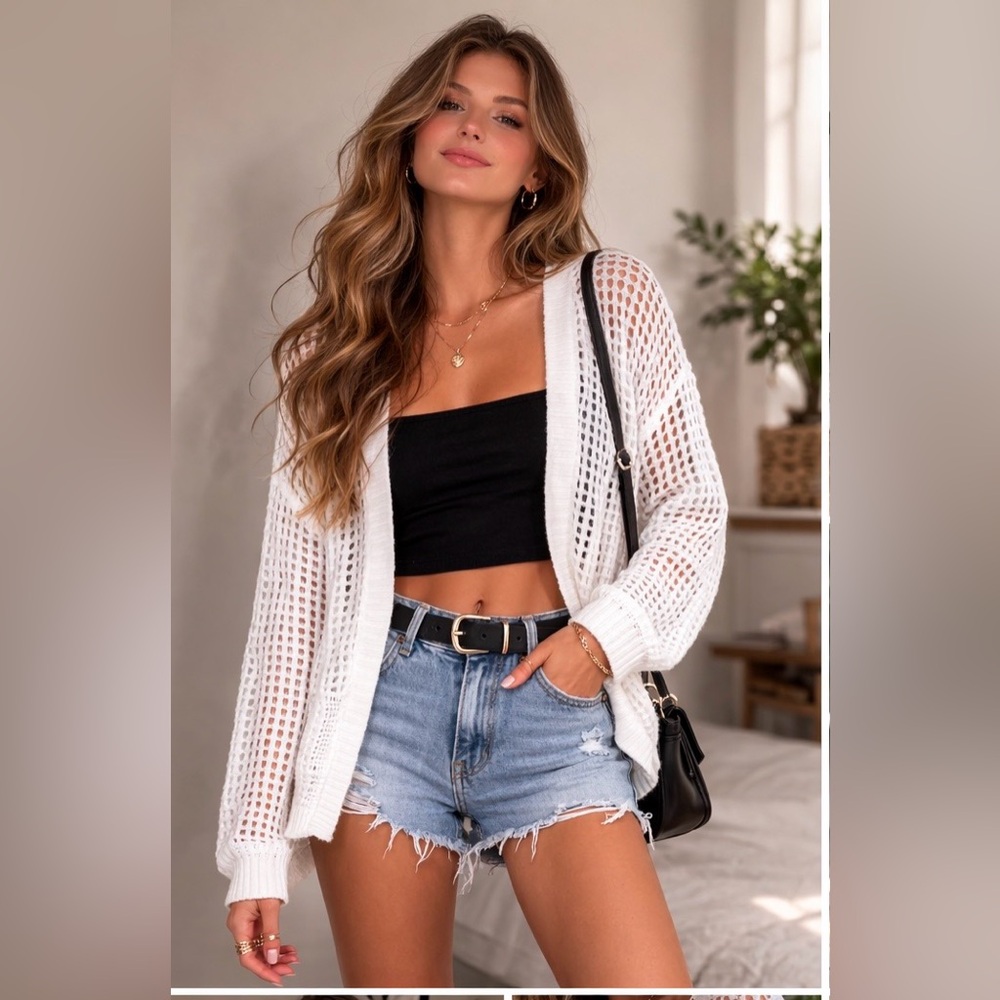 Harper Heritage White Open Knit Cardigan Small